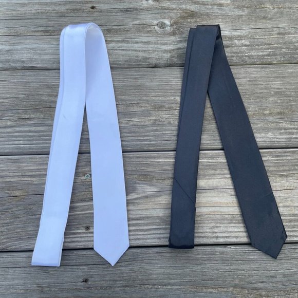 Lot of 2 Ties Black and White Slim Fit Necktie Skinny Fashion Ties - Picture 7 of 11